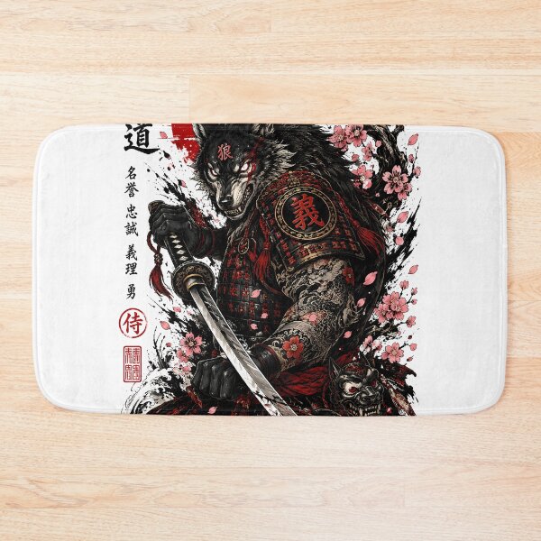 Item preview, Bushido Wolf Samurai - Japanese Warrior Art with Cherry Blossoms & Red Sun designed and sold by SupernovaNote.
