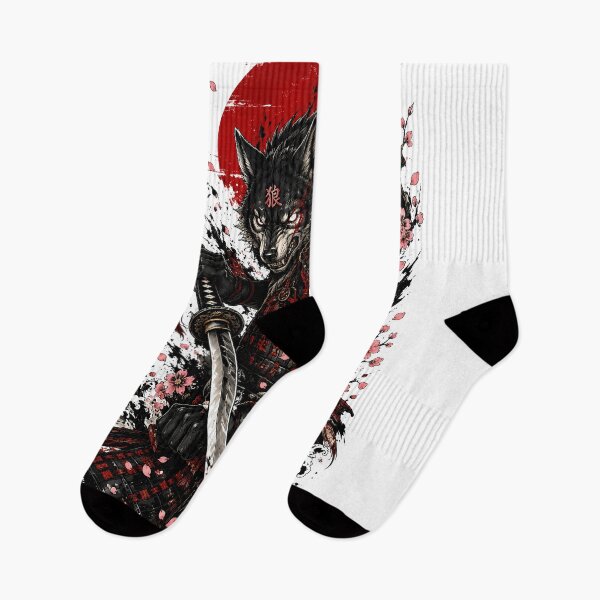 Item preview, Bushido Wolf Samurai - Japanese Warrior Art with Cherry Blossoms & Red Sun designed and sold by SupernovaNote.
