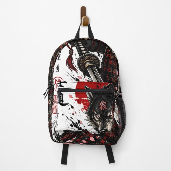 Item preview, Bushido Wolf Samurai - Japanese Warrior Art with Cherry Blossoms & Red Sun designed and sold by SupernovaNote.
