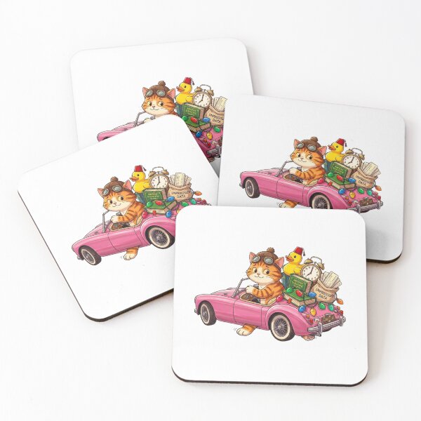 Item preview, Funny Cat Driving Retro Pink Car Cute Duck Cartoon designed and sold by Fatomfatom.
