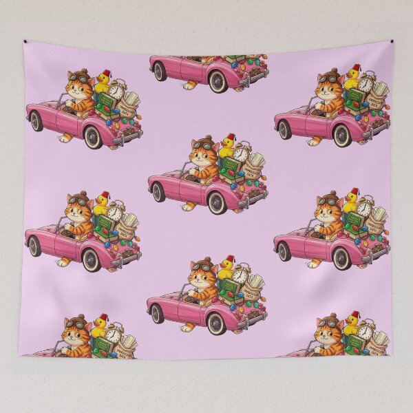 Item preview, Funny Cat Driving Retro Pink Car Cute Duck Cartoon designed and sold by Fatomfatom.