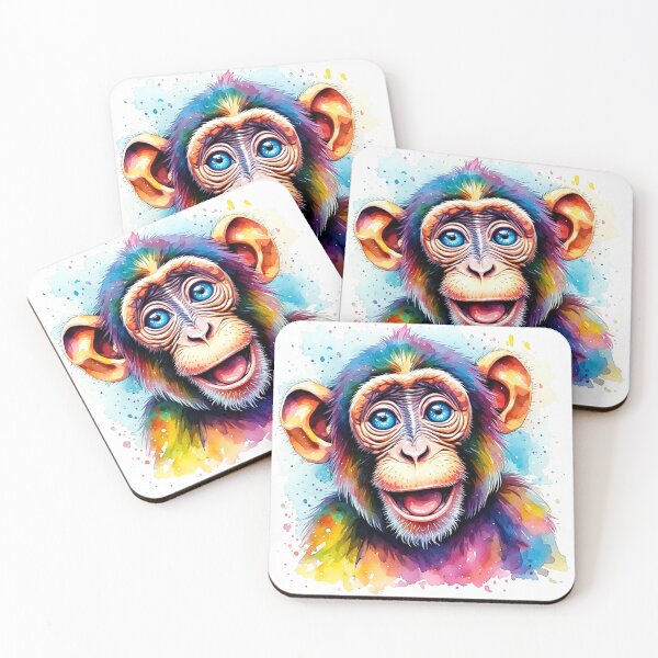 Item preview, Funny Monkey with Blue Eyes Colorful Watercolor designed and sold by AurossaDesign.