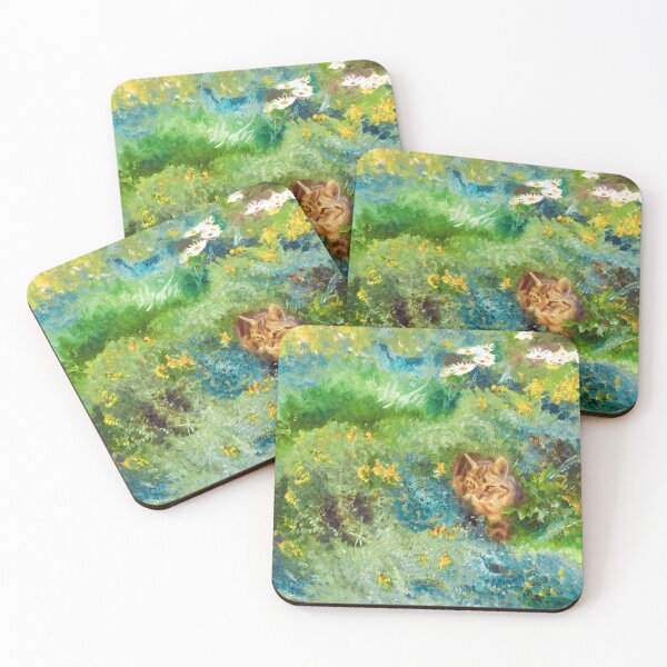 Item preview, Vintage Art Reproduction: Cat on a Flowering Summer Meadow designed and sold by The Real Victorian.