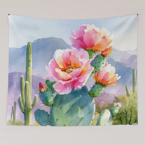 Item preview, Watercolor Blooming Cactus Southwestern Desert Landscape designed and sold by MargaretWiktor.