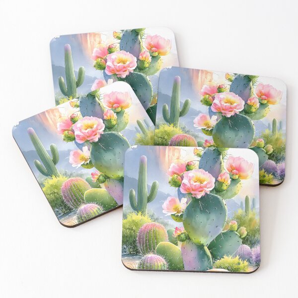 Item preview, Watercolor Blooming Cactus Southwestern Desert Scenery designed and sold by MargaretWiktor.