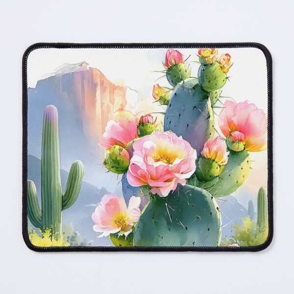 Item preview, Watercolor Blooming Cactus Southwestern Desert Scenery designed and sold by MargaretWiktor.