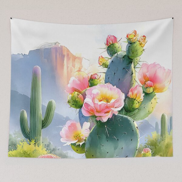 Item preview, Watercolor Blooming Cactus Southwestern Desert Scenery designed and sold by MargaretWiktor.