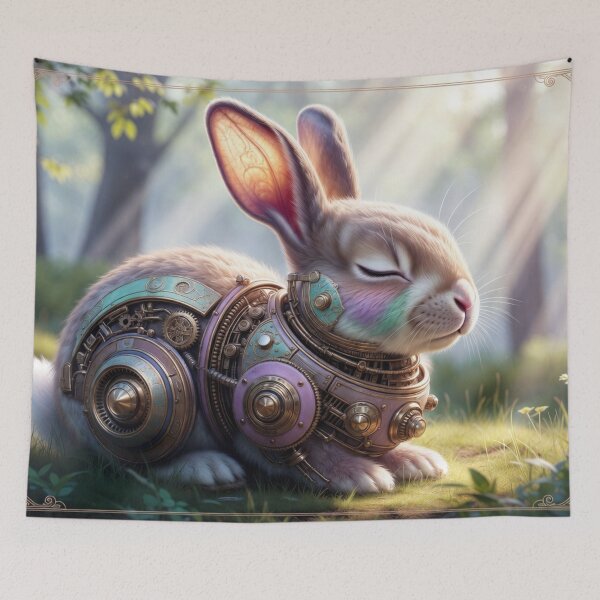 Item preview, Steampunk Rabbit with Brass Gears in Enchanted Forest designed and sold by IntelliMindDesigns.