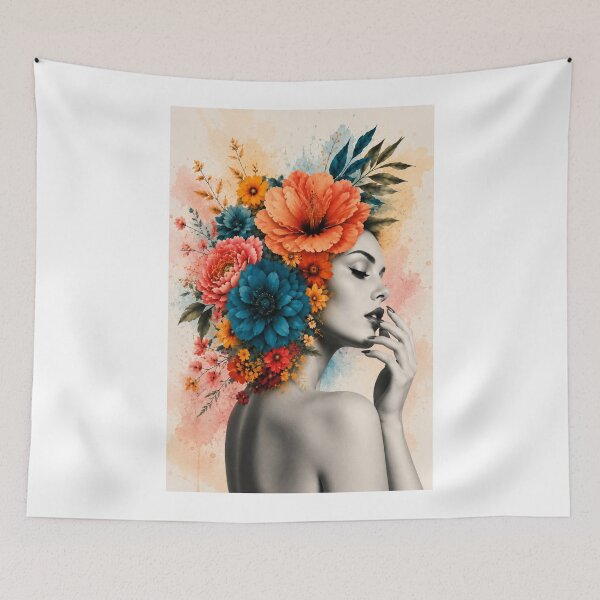 Item preview, Floral Woman Watercolor Pastel Background Hand Face Colorful Flowers Art designed and sold by Leogasup.