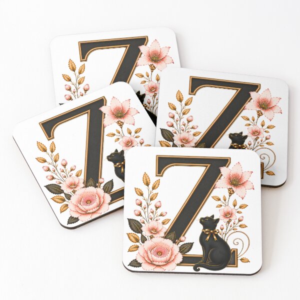 Item preview, Floral Letter Z with Black Cat | Elegant Botanical Monogram | Vintage Alphabet Initial designed and sold by MoodLay.