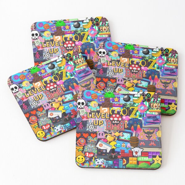 Item preview, Retro Gaming Stickerbomb Pixel Art Arcade Collage designed and sold by Side By Side Studio.