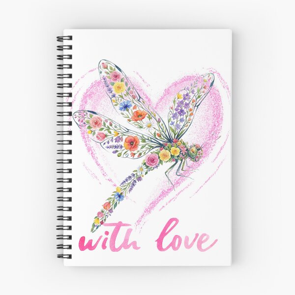 Item preview, Floral Dragonfly with Pink Heart and "With Love" Text - Watercolor Flower Insect Art designed and sold by VibranPalette.