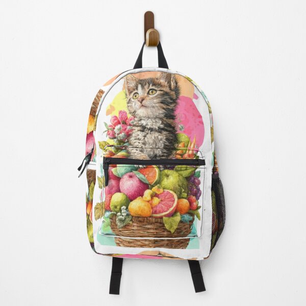 Item preview, Cute Tabby Kitten Fruit Basket Art designed and sold by Luna's World - Moody Vibes Studio.