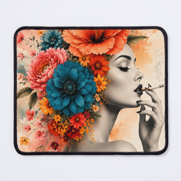 Item preview, Floral Woman Smoking Watercolor Colorful Flowers Black and White Wall Art designed and sold by Leogasup.