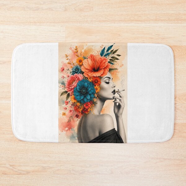 Item preview, Floral Woman Smoking Watercolor Colorful Flowers Black and White Wall Art designed and sold by Leogasup.