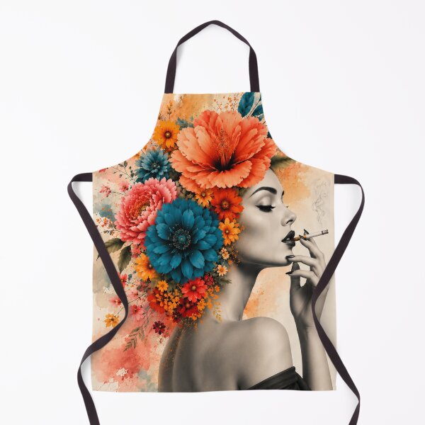 Item preview, Floral Woman Smoking Watercolor Colorful Flowers Black and White Wall Art designed and sold by Leogasup.