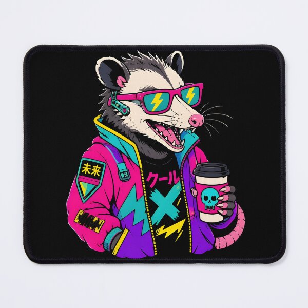 Item preview, Futuristic Cyberpunk Opossum - Neon Skull Coffee Culture designed and sold by milano picks.