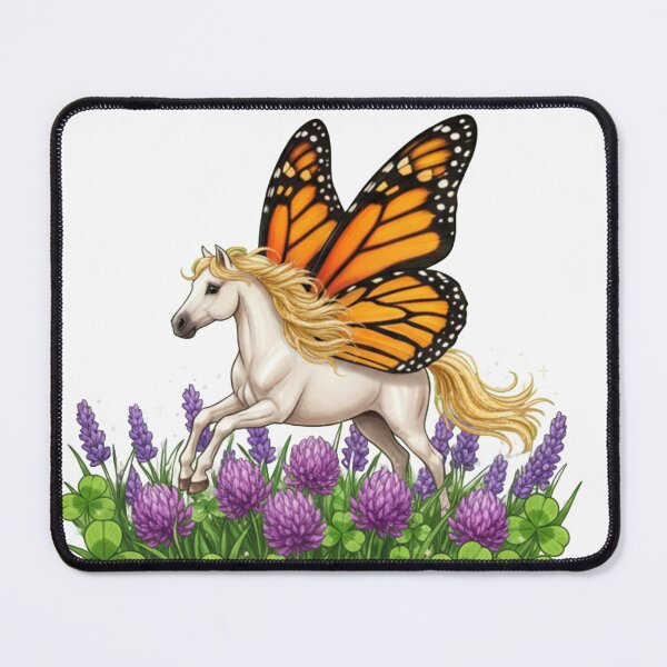 Item preview, White Horse with Monarch Butterfly Wings in Clover Meadow  designed and sold by carthagia.