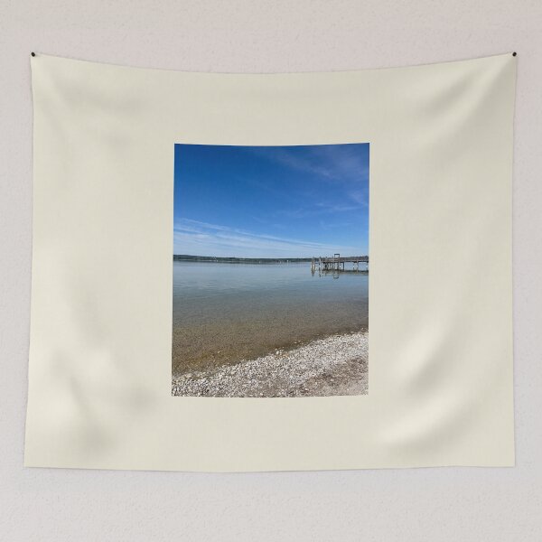 Item preview, Quiet wooden jetty on the wide blue lake designed and sold by Art of Momenz.