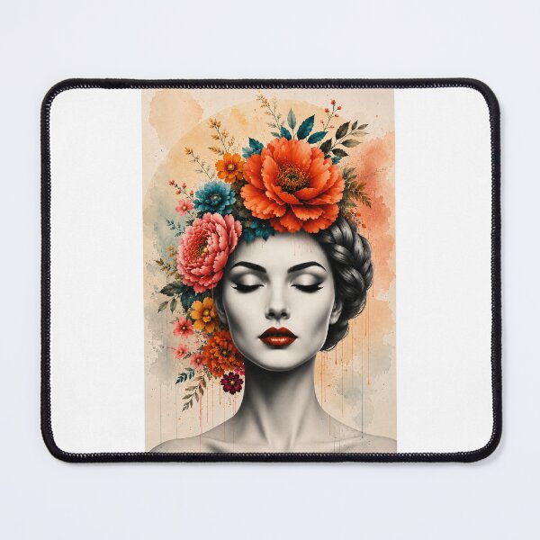 Item preview, Floral Woman Braided Hair Drip Watercolor Colorful Flowers Wall Art Print designed and sold by Leogasup.