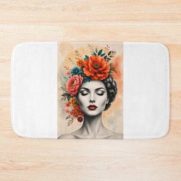Item preview, Floral Woman Braided Hair Drip Watercolor Colorful Flowers Wall Art Print designed and sold by Leogasup.