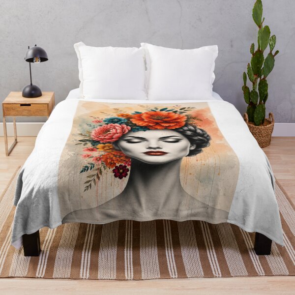 Item preview, Floral Woman Braided Hair Drip Watercolor Colorful Flowers Wall Art Print designed and sold by Leogasup.