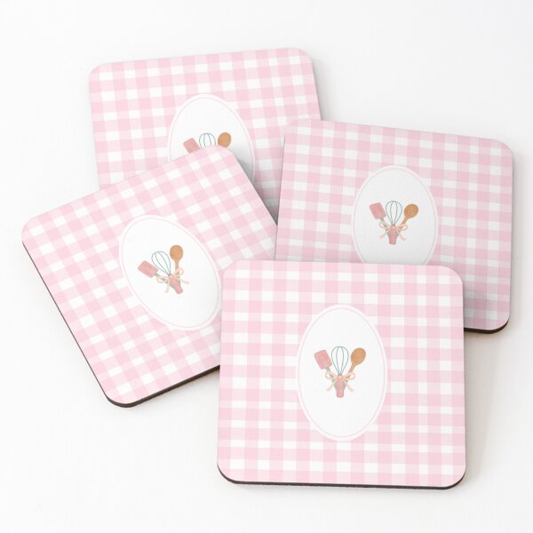 Item preview, Blush gingham kitchen utensils print designed and sold by Zestypickles.