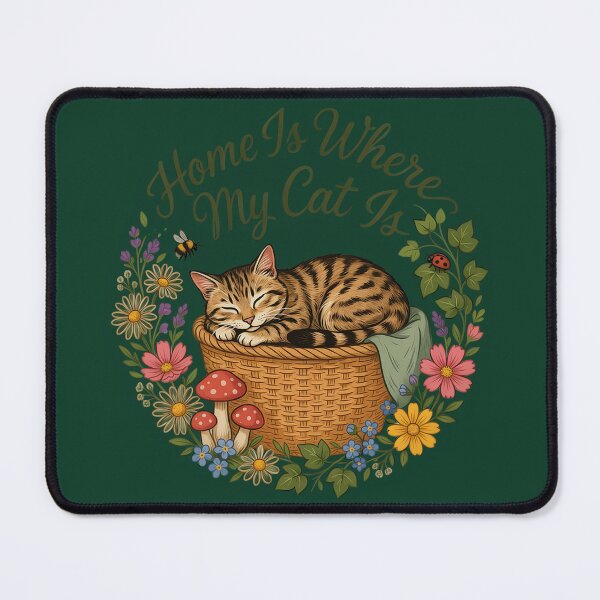 Item preview, Home Is Where My Cat Is – Cozy Sleeping Cat Floral Cottagecore Design designed and sold by PatsiRose.