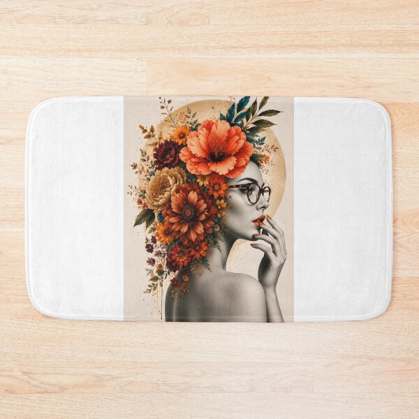 Item preview, Floral Woman Glasses Autumn Flowers Golden Circle Wall Art Print designed and sold by Leogasup.