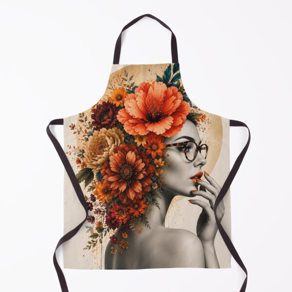 Item preview, Floral Woman Glasses Autumn Flowers Golden Circle Wall Art Print designed and sold by Leogasup.
