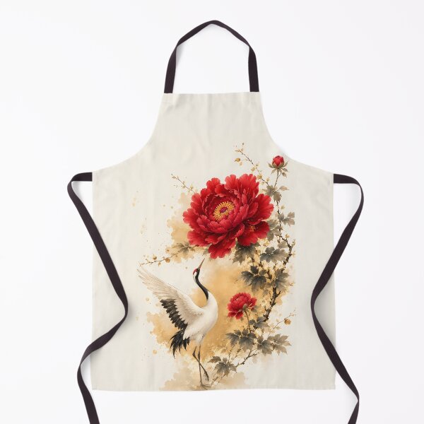 Item preview, Elegant Red Peony and Crane Chinese Ink Painting designed and sold by ManJiangHong.