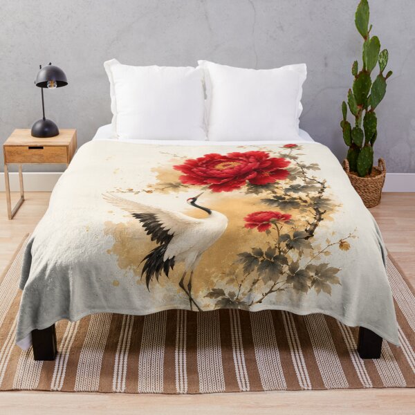 Item preview, Elegant Red Peony and Crane Chinese Ink Painting designed and sold by ManJiangHong.