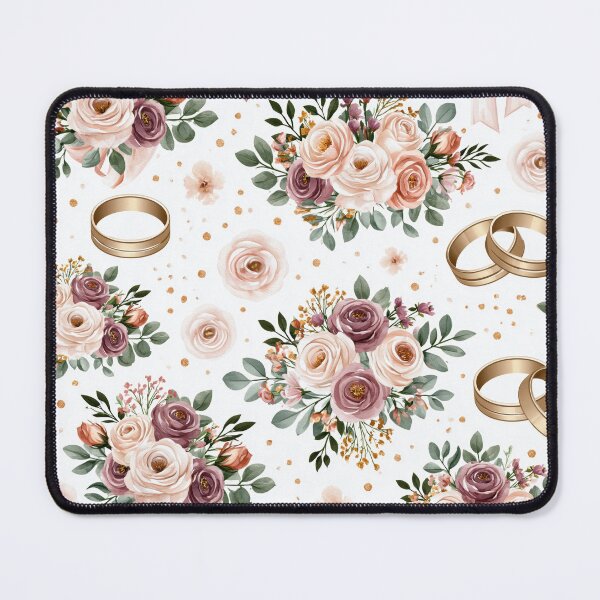 Item preview, Elegant Watercolor Floral Wedding Pattern with Gold Rings & Blush Roses designed and sold by LinaDesign Store.