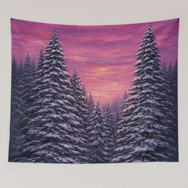Item preview, Winter Forest Sunset Painting, Snowy Pine Trees Landscape, Purple Sky Aesthetic, Cozy Seasonal Wall Art designed and sold by TheSlowShore.