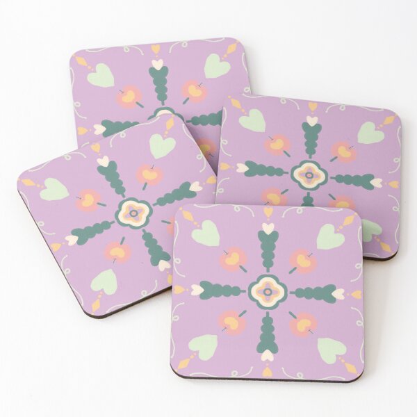 Item preview, Lavender Folk Floral Tile Heart — Blue Lemon Studio Original Illustration designed and sold by BluelemonStudio.