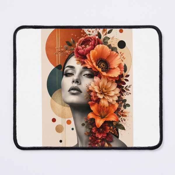 Item preview, Floral Woman Geometric Terracotta Teal Circles Autumn Flowers Wall Art designed and sold by Leogasup.