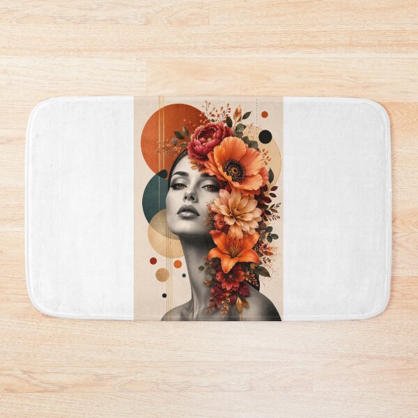 Item preview, Floral Woman Geometric Terracotta Teal Circles Autumn Flowers Wall Art designed and sold by Leogasup.