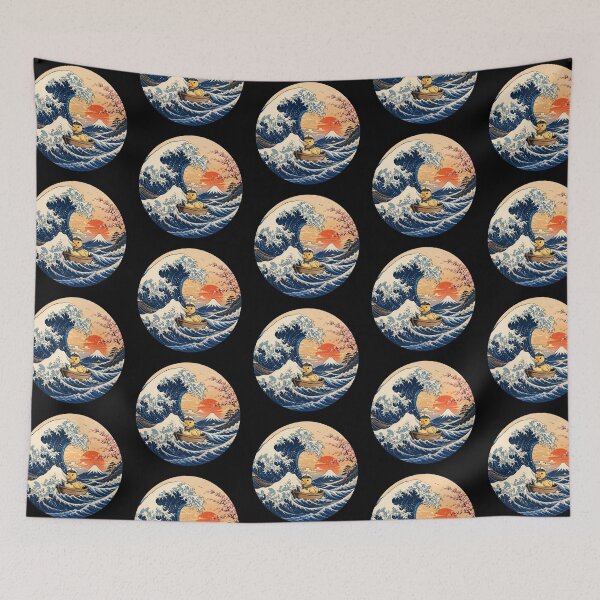 Item preview, Funny Yellow Baby Duck Captain Japanese Kanagawa Wave Japan Boat Mom Dad Kids designed and sold by FurryHavenPH.