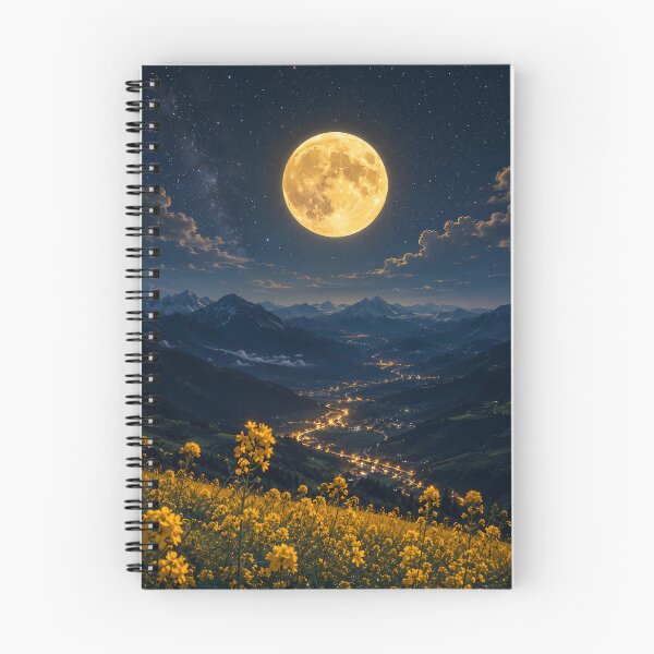 Item preview, Golden Full Moon Over Mountain Valley Night Landscape Art designed and sold by PixelParinda.