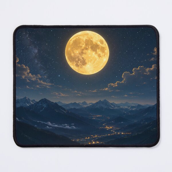 Item preview, Golden Full Moon Over Mountain Valley Night Landscape Art designed and sold by PixelParinda.