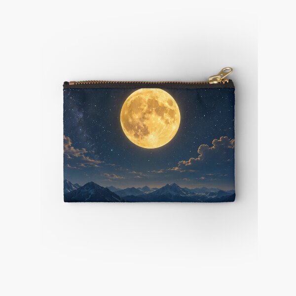 Item preview, Golden Full Moon Over Mountain Valley Night Landscape Art designed and sold by PixelParinda.