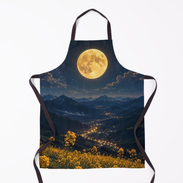 Item preview, Golden Full Moon Over Mountain Valley Night Landscape Art designed and sold by PixelParinda.