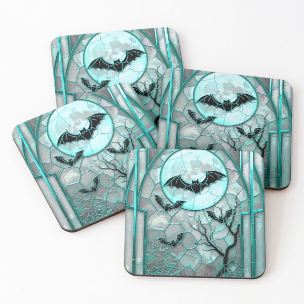 Item preview, Moonlit Bats in Cracked Gothic Glass  designed and sold by BriSher.