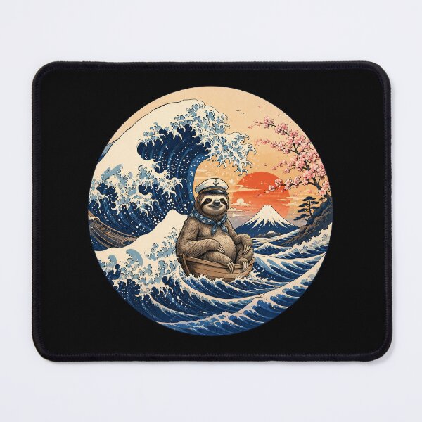 Item preview, Funny Sloth Captain Japanese Kanagawa Wave Japan Boat Mom Dad Kids designed and sold by FurryHavenPH.