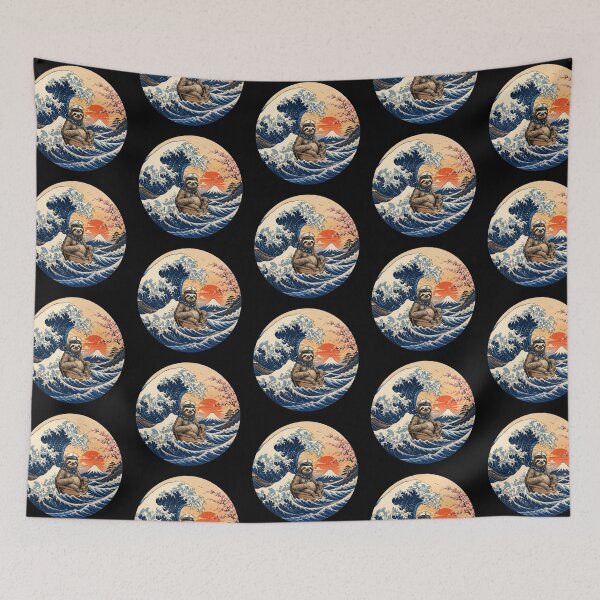 Item preview, Funny Sloth Captain Japanese Kanagawa Wave Japan Boat Mom Dad Kids designed and sold by FurryHavenPH.