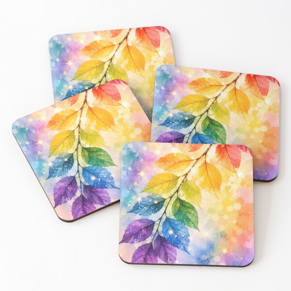 Item preview, Rainbow Watercolor Autumn Leaves Branch with Colorful Nature Background designed and sold by PixelParinda.