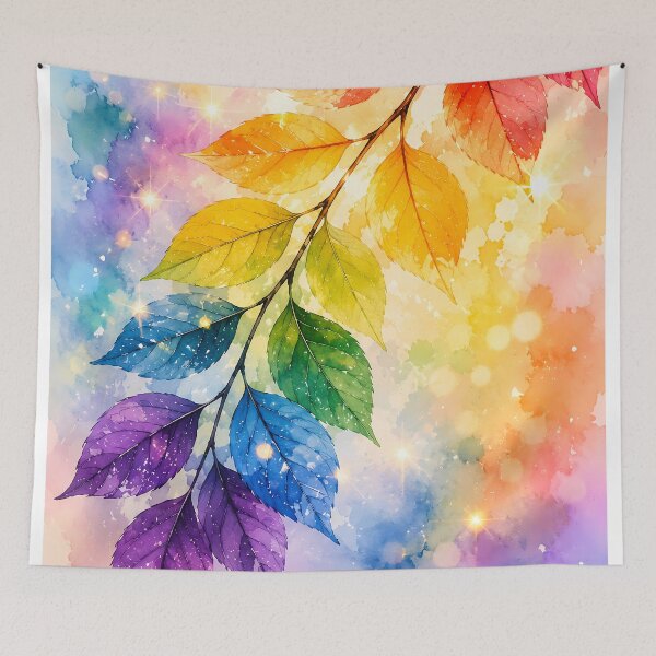 Item preview, Rainbow Watercolor Autumn Leaves Branch with Colorful Nature Background designed and sold by PixelParinda.