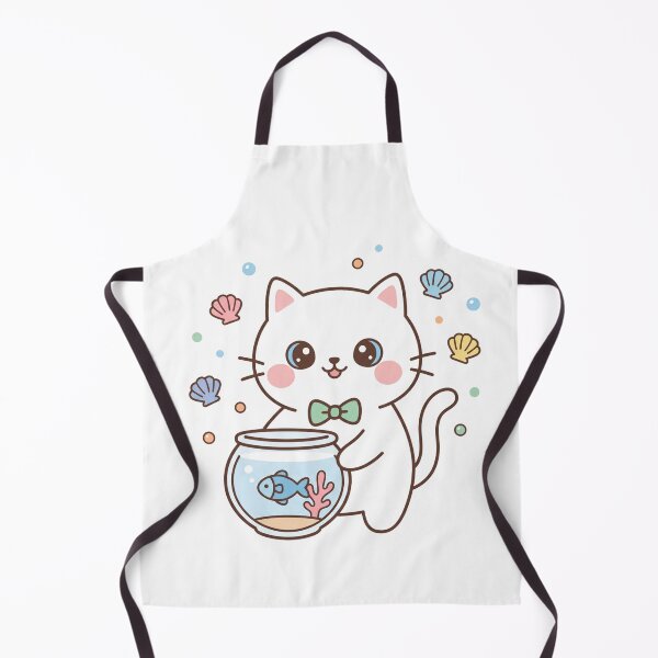 Item preview, Cute Kawaii Black Cat with Bowtie Holding Fishbowl and Pastel Sea Shells designed and sold by MoonlitDoodles1.