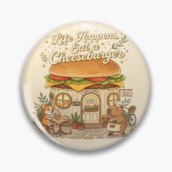 Item preview, Life Happens, Eat a Cheeseburger | Cute Tiny Cheeseburger Café | National Cheeseburger Day Sticker designed and sold by CreativeNest Prints.