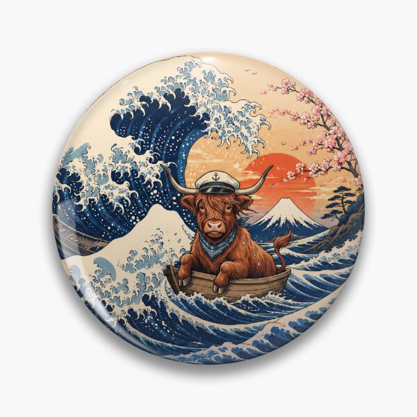 Item preview, Funny Scottish Highland Cow Captain Japanese Kanagawa Wave Japan Boat Mom Dad Kids designed and sold by FurryHavenPH.